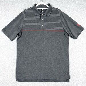 Footjoy Polo Shirt Mens Large Lisle Engineered Pinstripe‎ Performance Golf Grey